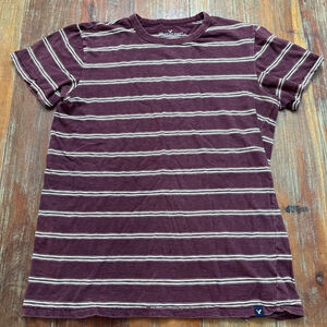 American Eagle Striped Short Sleeve Tee Women's Small Burgundy White